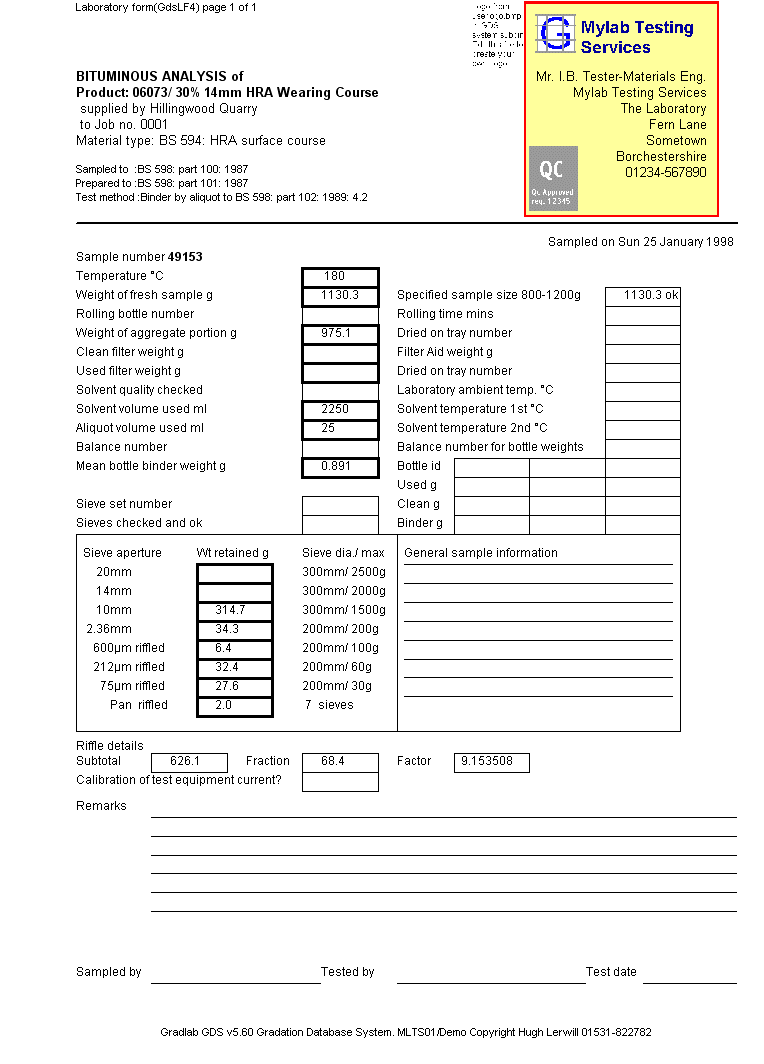 Gradlab Gds - Sieve Analysis Laboratory Form