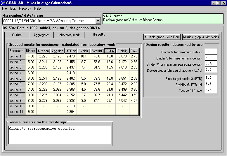 Mix Design Browser - Screen shot